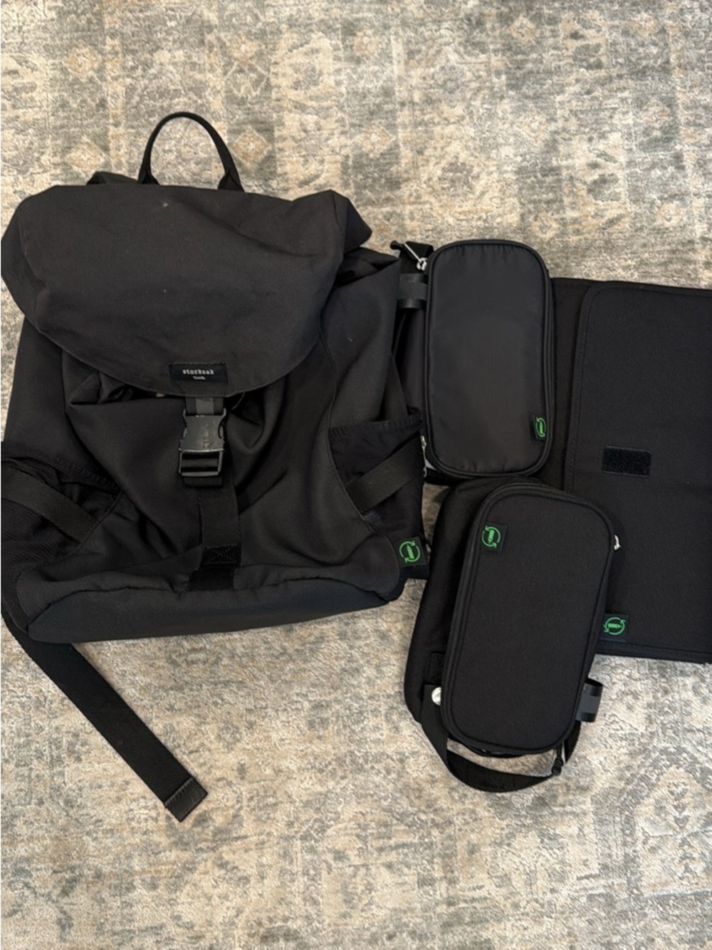 Storksak Black Backpack with Three Matching Pouches
